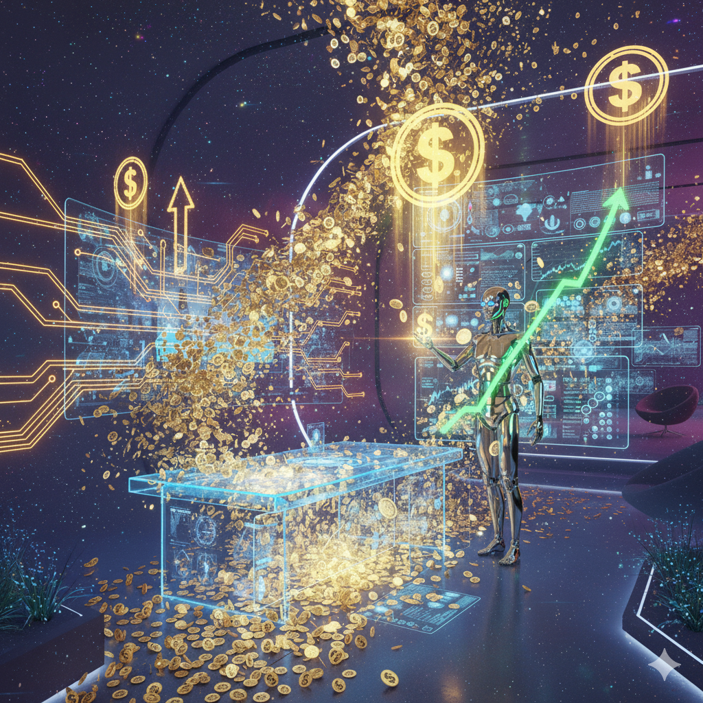 AI-digital-concept-futuristic-workspace استثمر الذكاء الاصطناعي واربح أونلاين: دليلك العملي خطوة بخطوة لبناء دخل مستدام