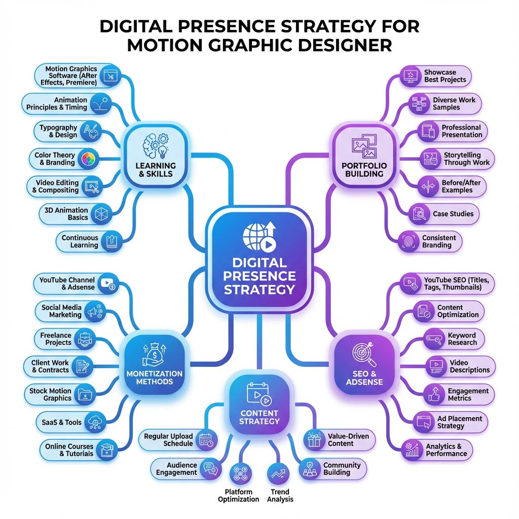 策略地图：运动图形设计师数字存在 اكتشف عالم الموشن جرافيك: بوابتك للربح المستدام من الإنترنت